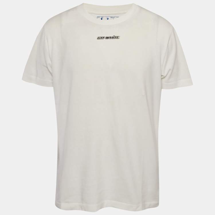Pre Owned Off-White White Marker Logo Printed Cotton Knit T-Shirt L
