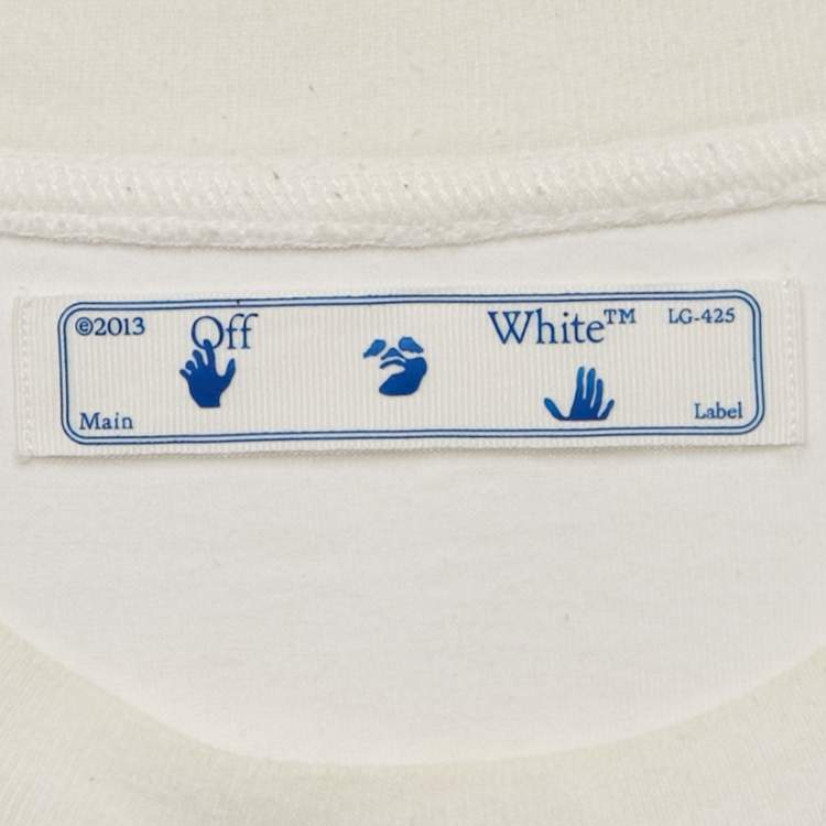 Pre Owned Off-White White Marker Logo Printed Cotton Knit T-Shirt L