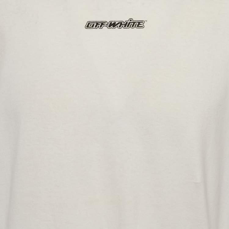 Pre Owned Off-White White Marker Logo Printed Cotton Knit T-Shirt L
