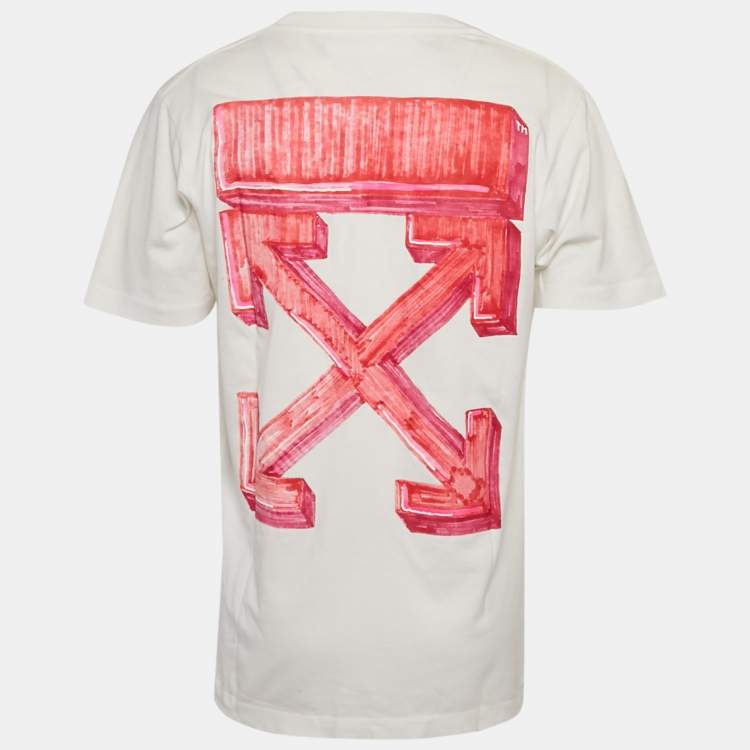 Pre Owned Off-White White Marker Logo Printed Cotton Knit T-Shirt L