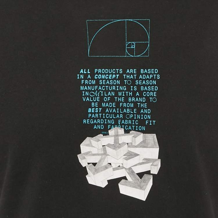 Pre Owned Off-White Black Tape Arrow Print Cotton Crew Neck T-Shirt S