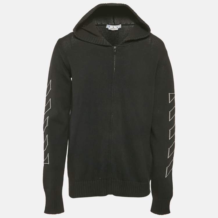 مملوكة مسبقًا Off-White Black Arrow Intarsia Knit Zip-Up Hoodie M