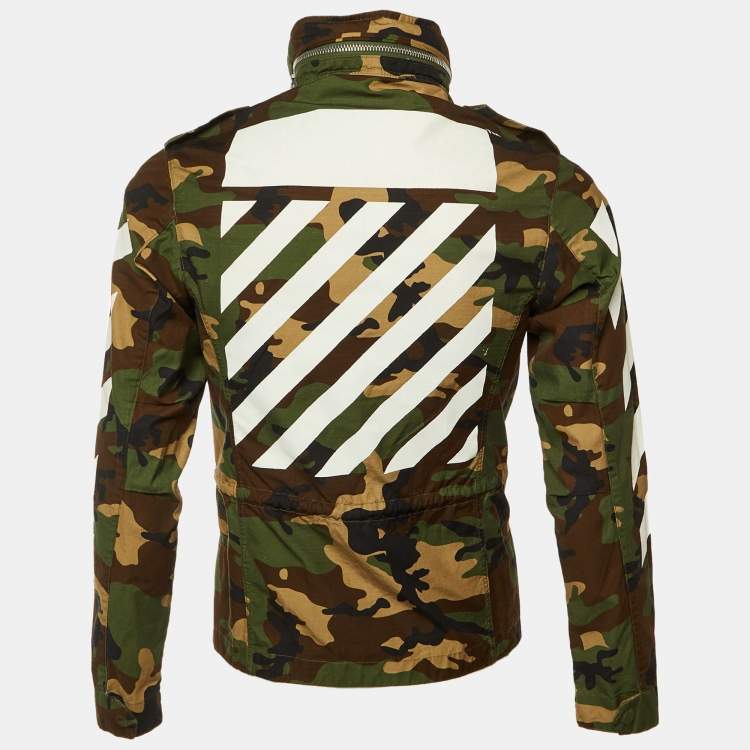 مملوكة مسبقًا Off-White Green Camo Print Cotton Hooded Field Jacket XXS