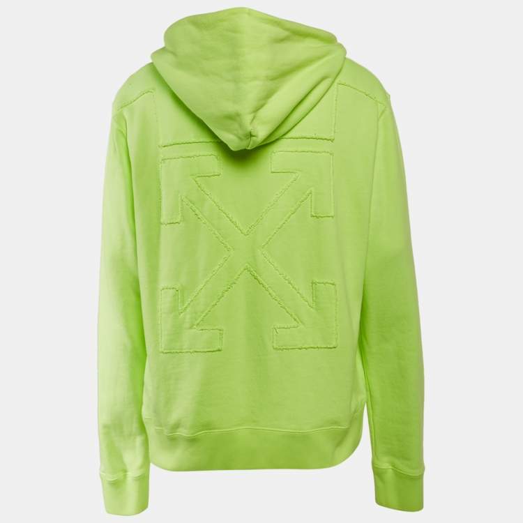 مملوكة مسبقًا Off-White Neon Green Tape Embroidered Cotton Hoodie XL