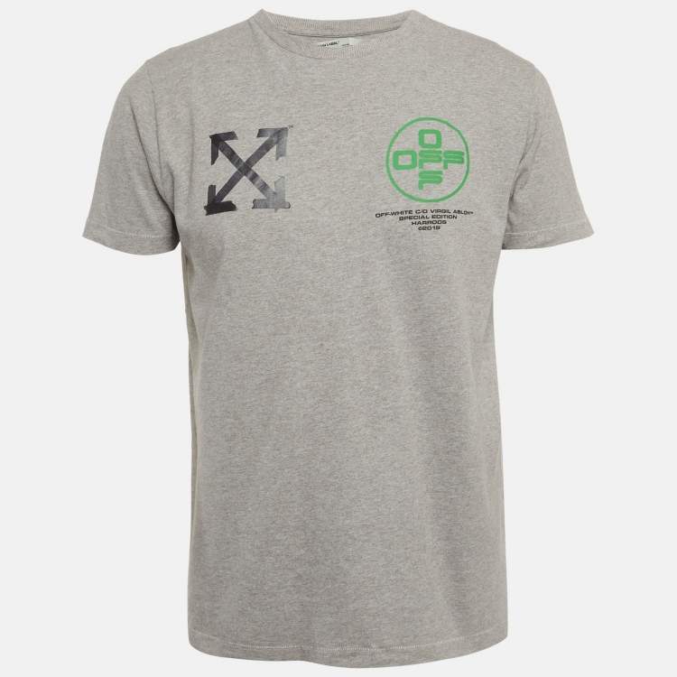 Pre Owned Off-White Grey Print Cotton Half Sleeve T-Shirt S