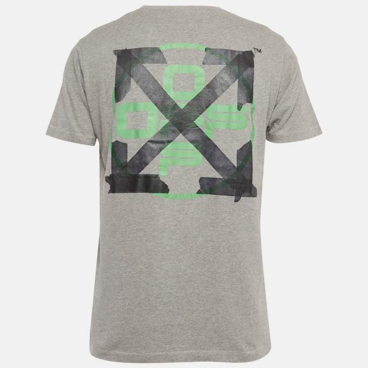 Pre Owned Off-White Grey Print Cotton Half Sleeve T-Shirt S