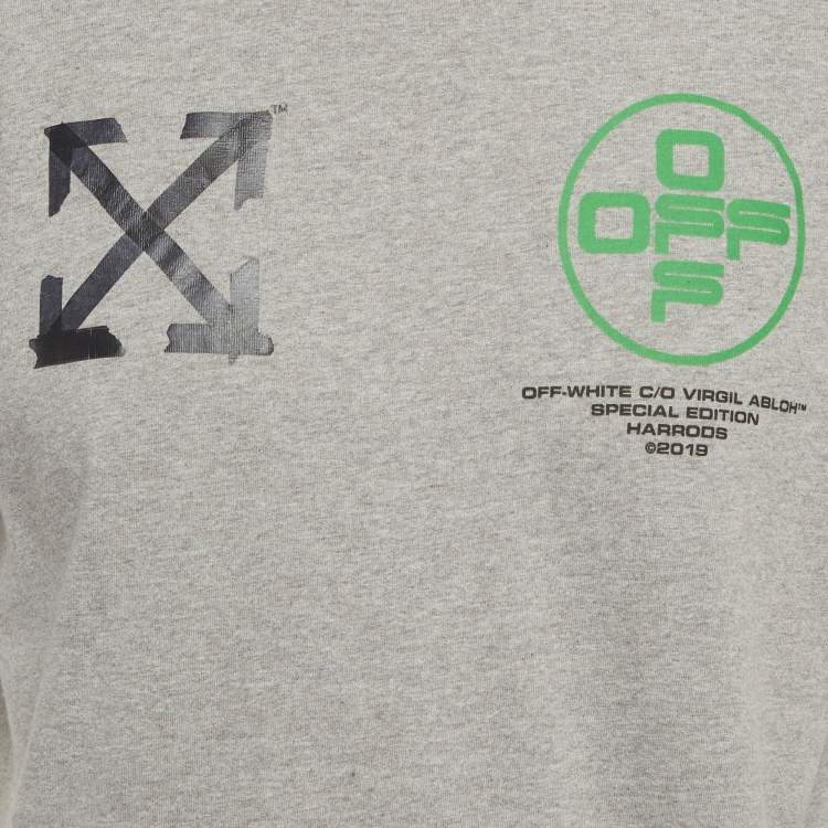 Pre Owned Off-White Grey Print Cotton Half Sleeve T-Shirt S