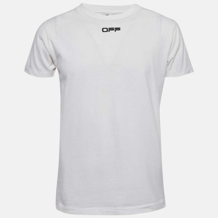 Pre Owned Off-White White Print Cotton Half Sleeve T-Shirt S