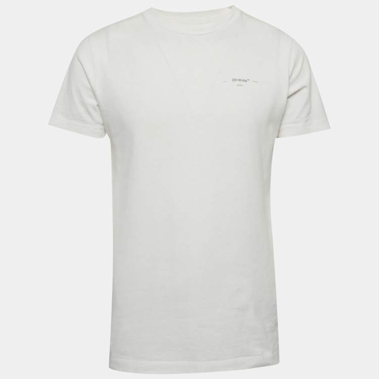 Pre Owned Off-White White Logo Print Cotton Crew Neck T-Shirt S