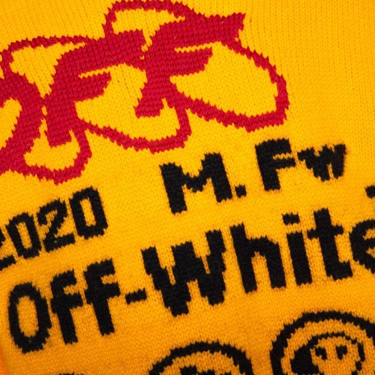 Pre Owned Off-White Yellow Bonded Knit Crew Neck Sweater M