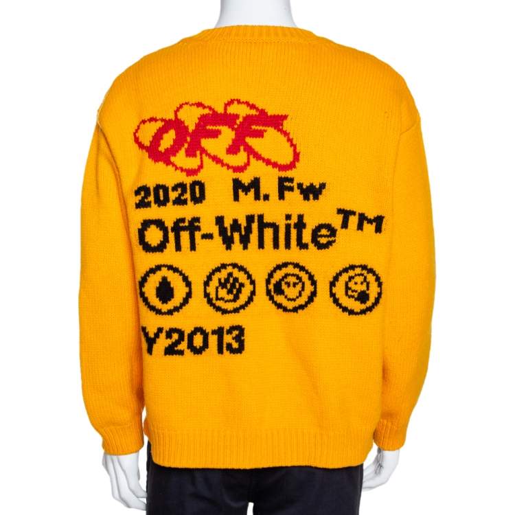 Pre Owned Off-White Yellow Bonded Knit Crew Neck Sweater M