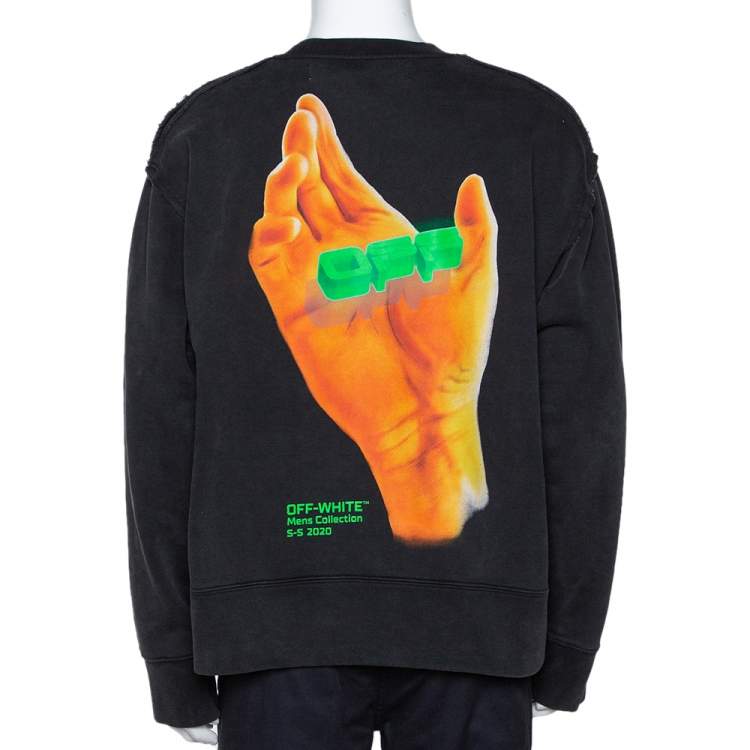 Pre Owned Off-White Dark Grey Hand Logo Print Cotton Sweatshirt M