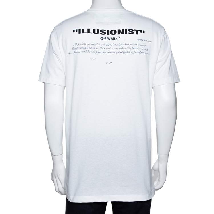 Pre Owned Off White White Cotton MJ Illusionist Print Crew Neck T Shirt L 