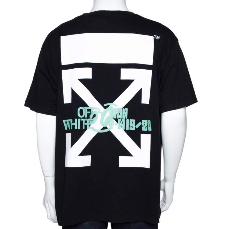 Pre Owned Off-White Black Cotton Waterfall Print Round Neck T Shirt S
