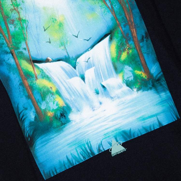 Pre Owned Off-White Black Cotton Waterfall Print Round Neck T Shirt S