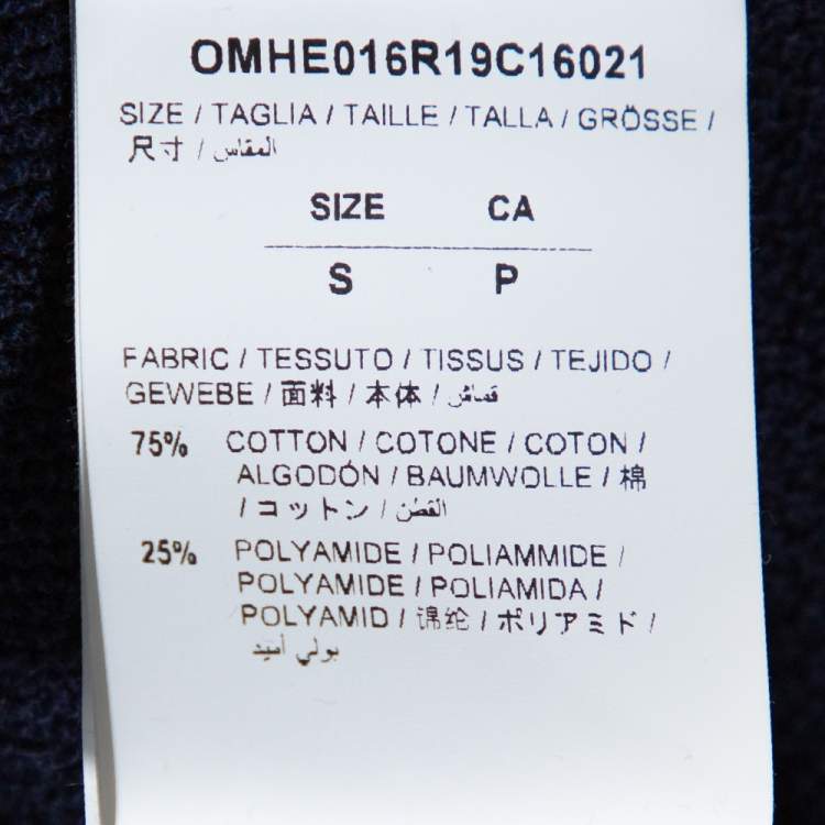Pre Owned Off White Navy Blue Logo Intarsia Knit Distressed Jumper S