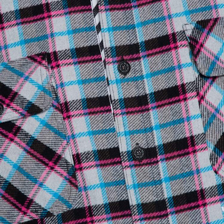 Pre Owned Off-White Grey Check Cotton Flannel Long Sleeve Shirt L