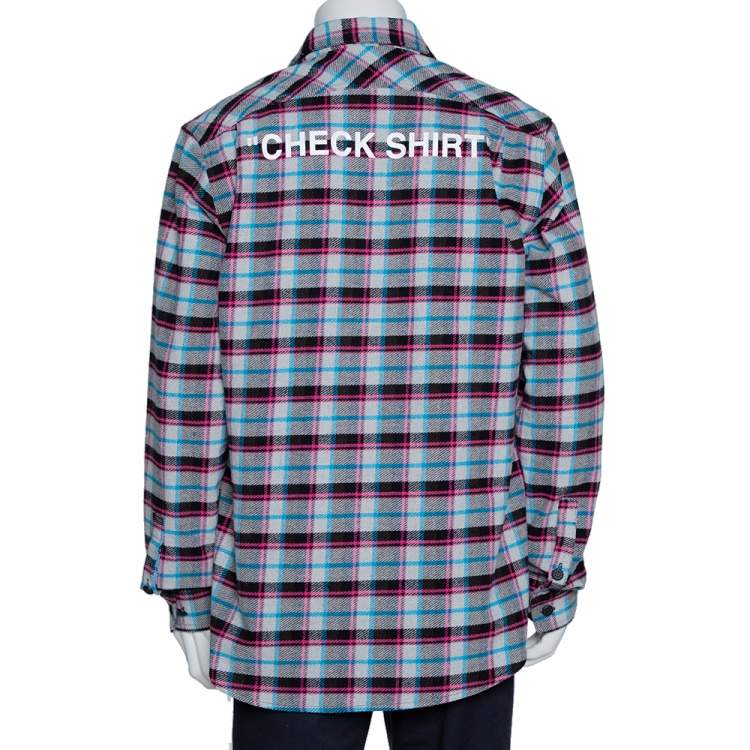 Pre Owned Off-White Grey Check Cotton Flannel Long Sleeve Shirt L