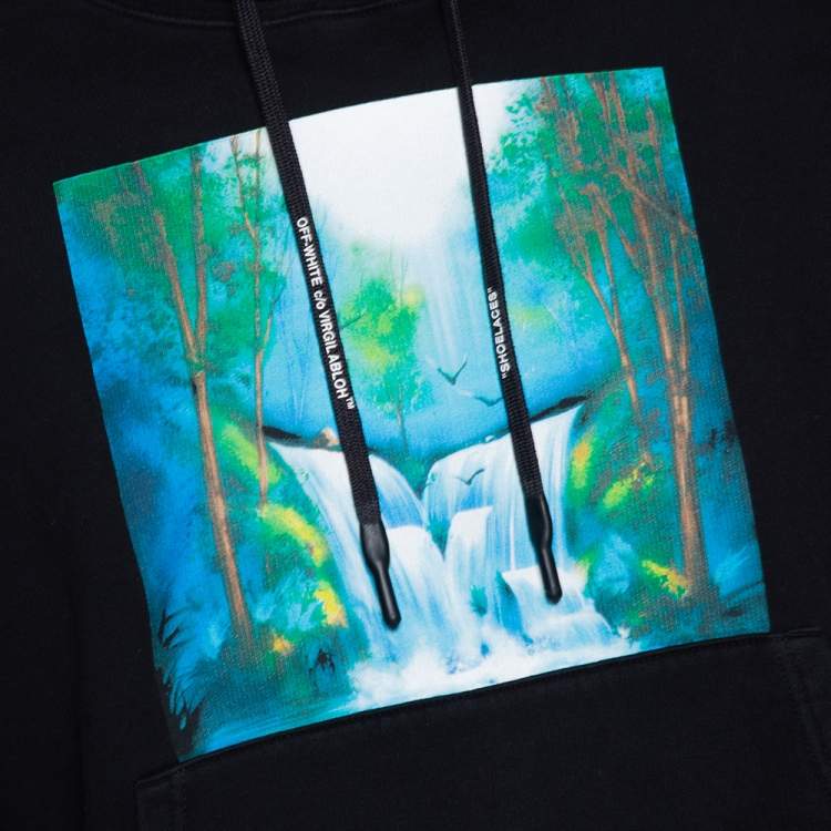 Pre Owned Off-White Black Diag Waterfall Print Cotton Hoodie M