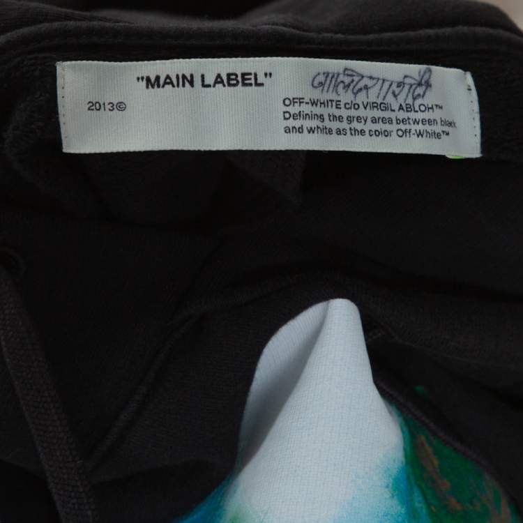 Pre Owned Off-White Black Diag Waterfall Print Cotton Hoodie M
