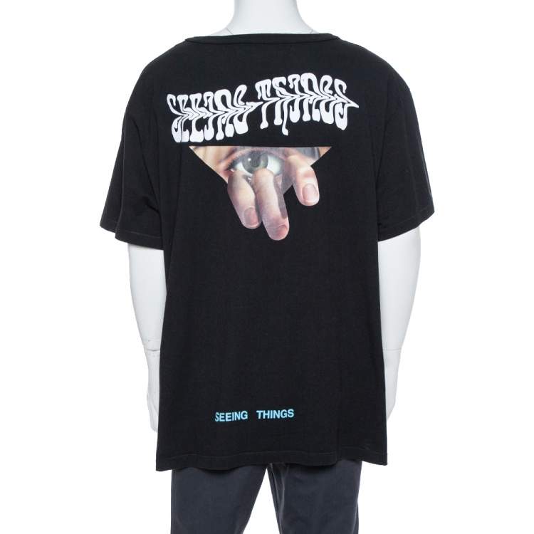 Pre Owned Off-White Black Eyes Print Cotton Crew Neck T-Shirt XXL