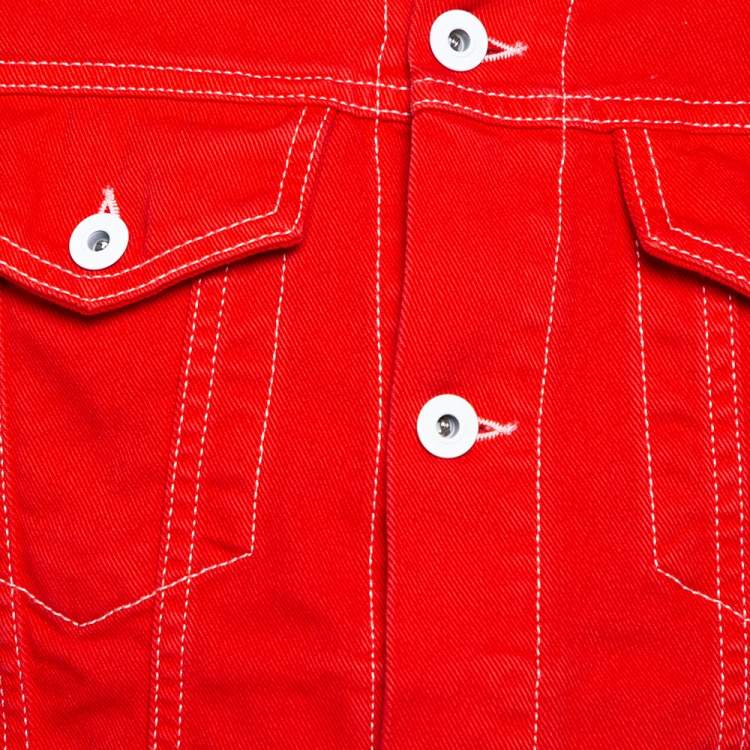 Pre Owned Off White Red Denim Graphic Print Button Front Jacket M