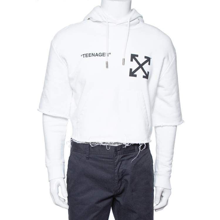 White Cotton Flamed Bart Double Sleeve Detail Hoodie XS Off-White | TLC