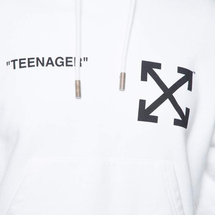 Pre Owned Off-White White Cotton Flamed Bart Double Sleeve Detail Hoodie XS