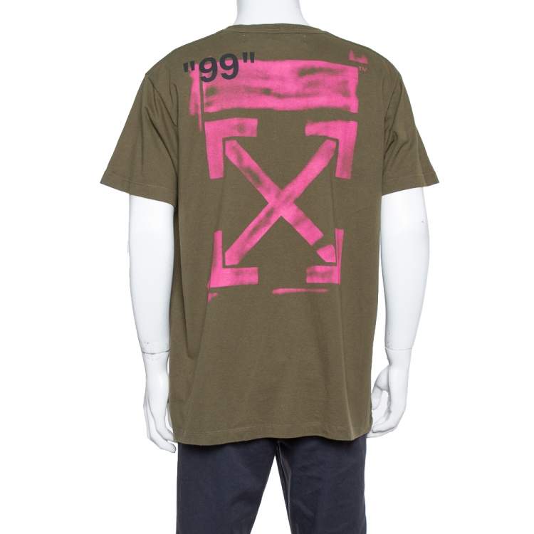 Pre Owned Off White Green Printed Cotton Oversized T Shirt XS