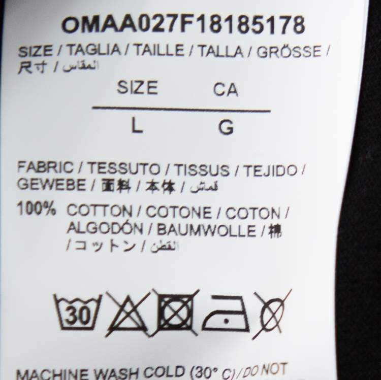 Pre Owned Off White Black Logo Caution Tape Printed Cotton T Shirt L