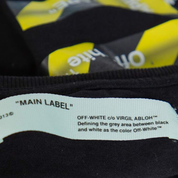 Pre Owned Off White Black Logo Caution Tape Printed Cotton T Shirt L