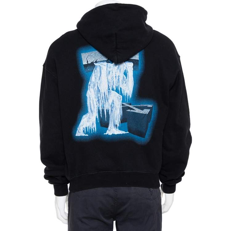 Pre Owned Off-White Black Cotton Ice Man Print Hoodie S