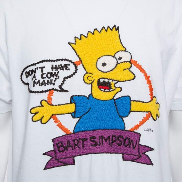 Pre Owned Off-White White Simpsons Bart Embroidered Cotton Crewneck T-Shirt XL