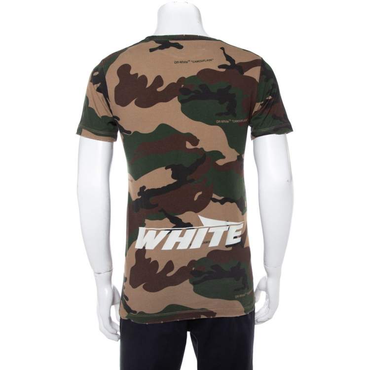 Pre Owned Off-White Camouflage Printed Cotton Logo Embroidered Crewneck T-Shirt XS