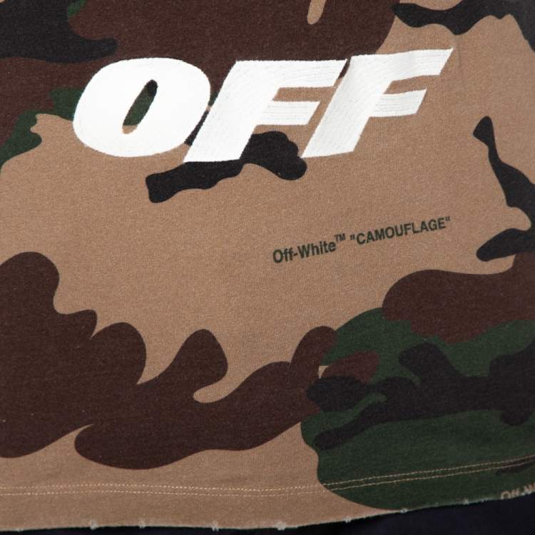 Pre Owned Off-White Camouflage Printed Cotton Logo Embroidered Crewneck T-Shirt XS