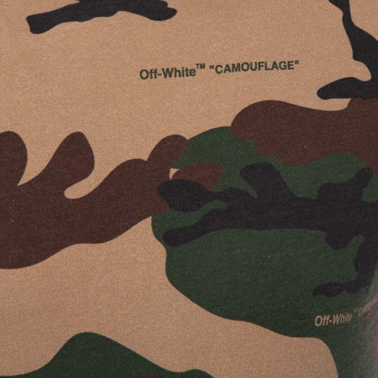 Pre Owned Off-White Camouflage Printed Cotton Logo Embroidered Crewneck T-Shirt XS