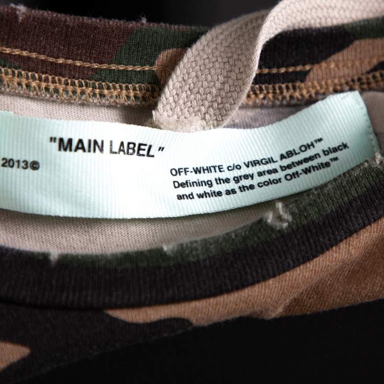 Pre Owned Off-White Camouflage Printed Cotton Logo Embroidered Crewneck T-Shirt XS