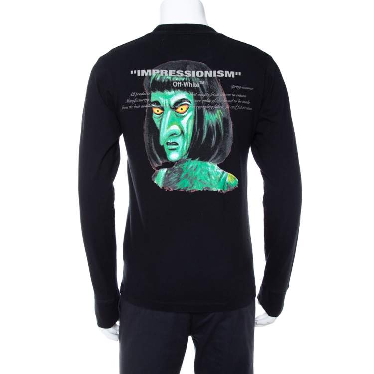 Pre Owned Off-White Black Cotton Impressionism Printed Long Sleeve Crewneck T-Shirt S