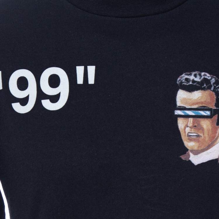 Pre Owned Off-White Black Cotton Impressionism Printed Long Sleeve Crewneck T-Shirt S