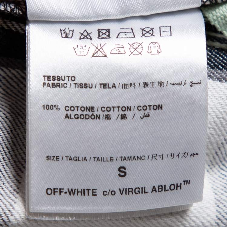 مملوكة مسبقًا Off-White Monochrome Plaided Cotton Painted Detail Oversized Shirt S