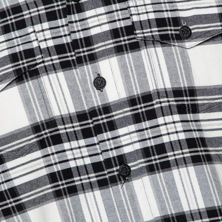 مملوكة مسبقًا Off-White Monochrome Plaided Cotton Painted Detail Oversized Shirt S