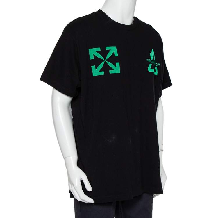 Pre Owned Off-White Black Cotton Universal Key Embroidered Crewneck Oversized T-Shirt S