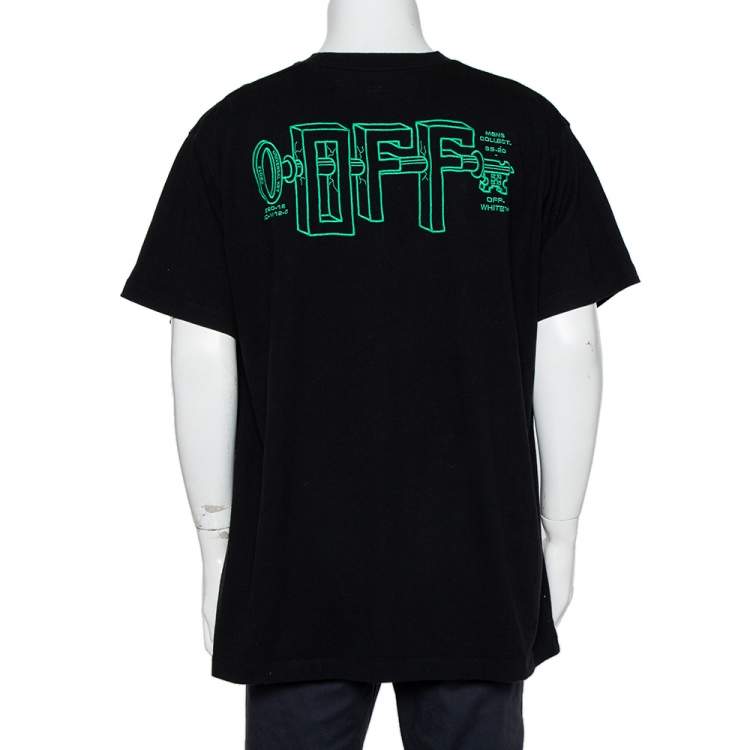 Pre Owned Off-White Black Cotton Universal Key Embroidered Crewneck Oversized T-Shirt S