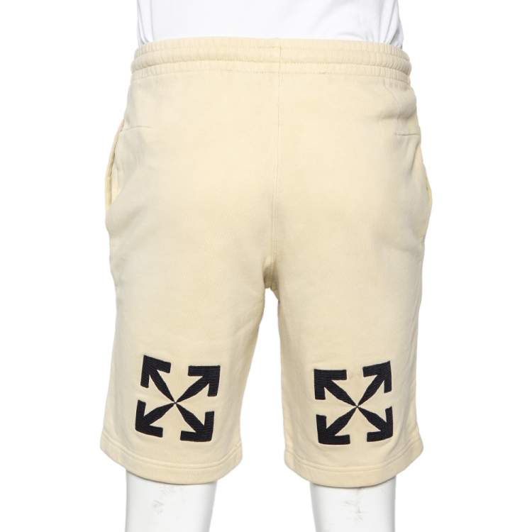 Pre Owned Off White Cream Cotton Universal Key Embroidered Bermuda Shorts S