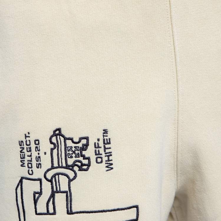 Pre Owned Off White Cream Cotton Universal Key Embroidered Bermuda Shorts S