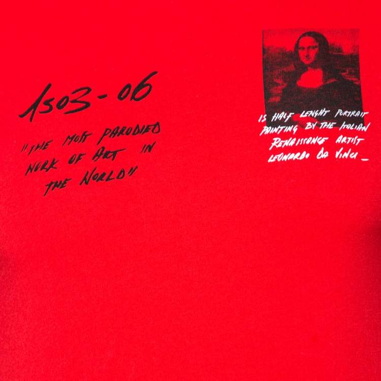 Pre Owned Off-White Red Cotton Monalisa Printed Long Sleeve T-Shirt S