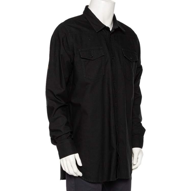 Pre Owned Off-White Black Cotton Firetape Printed Button Front Oversized Shirt L