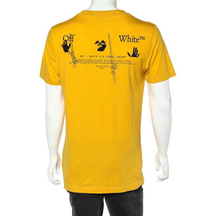Pre Owned Off-White Yellow Cotton Logo Worker Embroidered Crewneck T-Shirt M