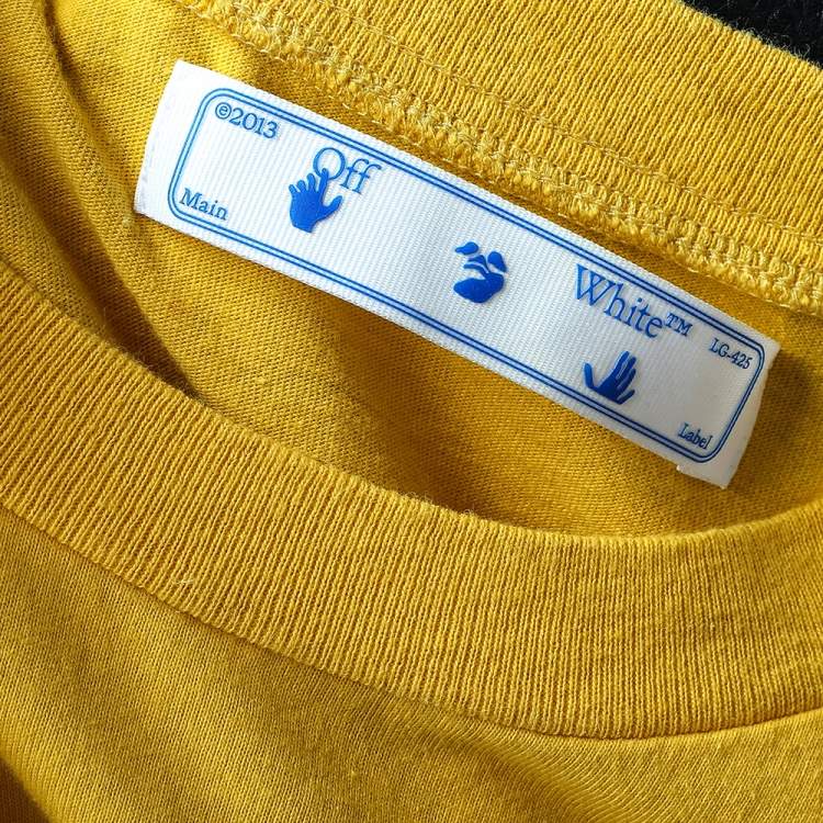 Pre Owned Off-White Yellow Cotton Logo Worker Embroidered Crewneck T-Shirt M