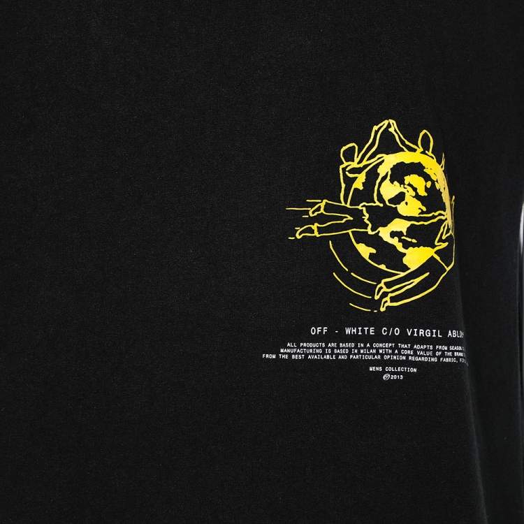 Pre Owned Off-White Black Logo Printed Cotton Crewneck T-Shirt M